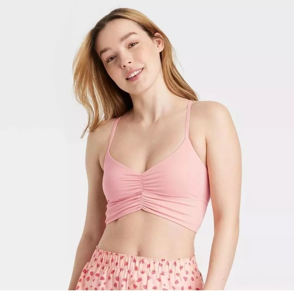 Colsie Womens Medium Pink Ruched Front Long Line Bralette Top Size XS